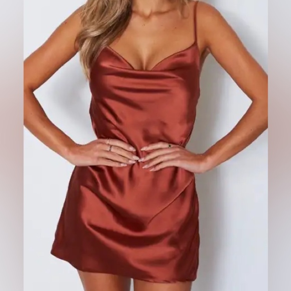 White Fox Boutique Rust Satin Slip Dress
